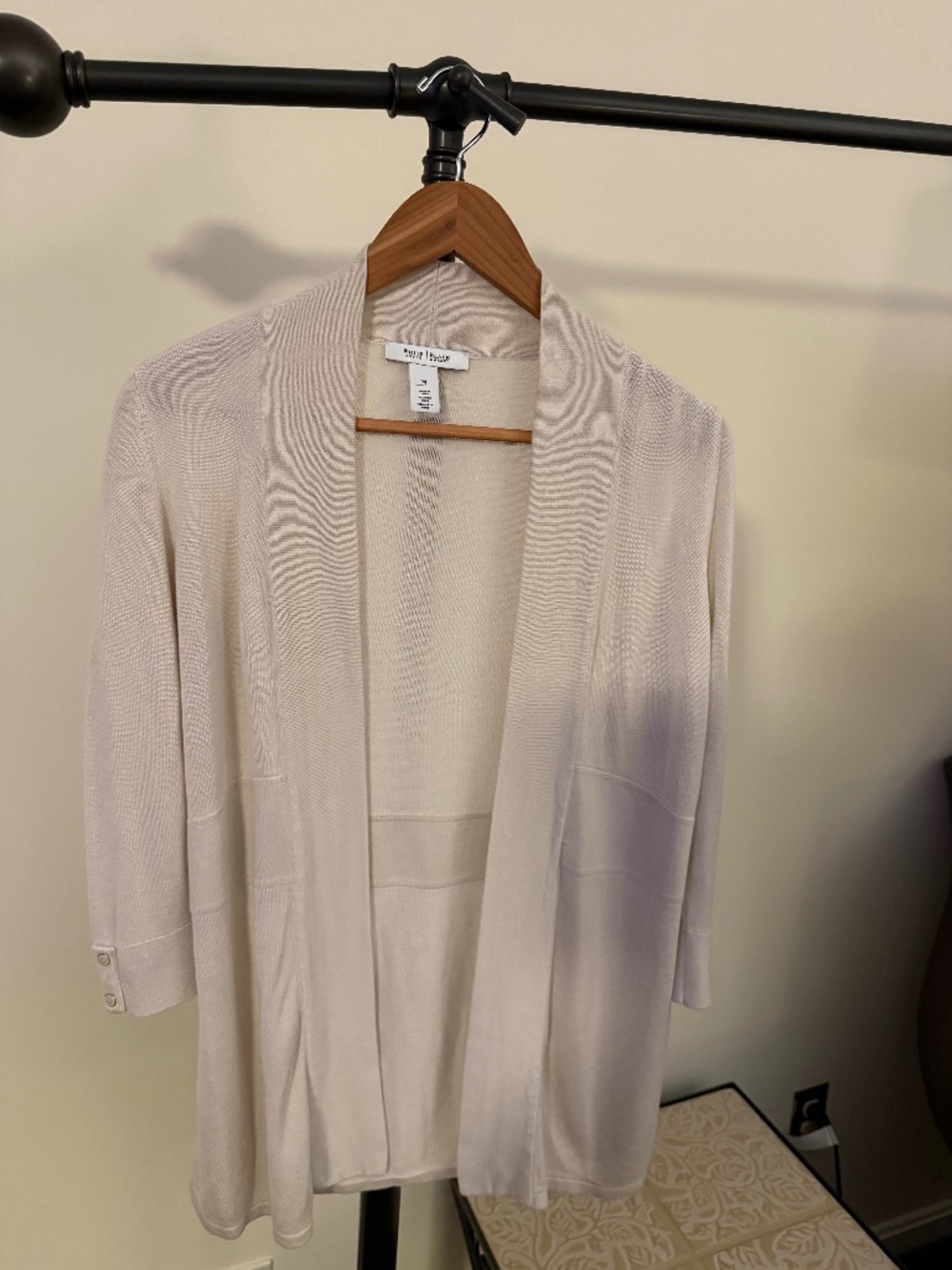 White House Black Market Cream Open Front Cardigan 3/4 Sleeve